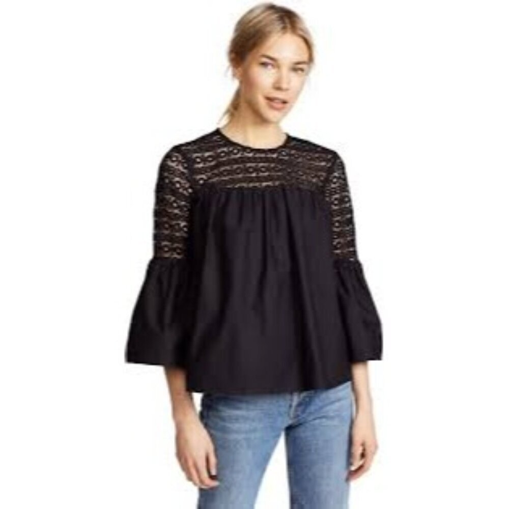 Endless Rose Womens Black Lace Boho Crochet Blouse With Bell Sleeves Size S NWOT